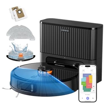 VONKO S6 Pro Saugroboter mit Wischfunktion und Absaugstation, 8000Pa Saugkraft,LiDAR 2.0 Laser Navigation,180 Min.Laufzeit,Teppicherkennung,App/Alexa,Ideal für Tierhaare,Hartböden,Tiefschwarz