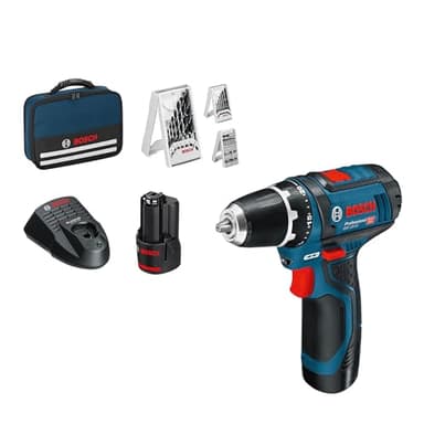 Bosch PRO 12V System Akku Bohrschrauber GSR 12V-15 (inkl. 2x2.0 Akku, Ladegerät, 39tlg.-Zubehör-Set, Werkzeugtasche) - Amazon Exclusive