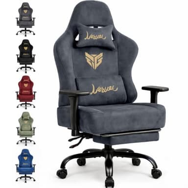Riftracer Gaming Stuhl Chair Gamer Sessel - wildlederartiger Stoff, 3D‑Armlehnen, neigbare Rückenlehne, höhenverstellbarer Sitz, Lenden‑ & Kopfstütze, 220 kg Belastbarkeit, Grau