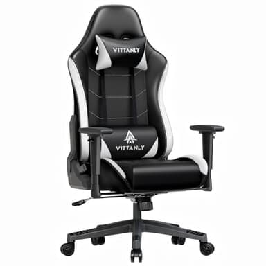 Vittanly Gaming Stuhl, 90-165° Rückenlehne, Tragkraft 150 kg, Weiß