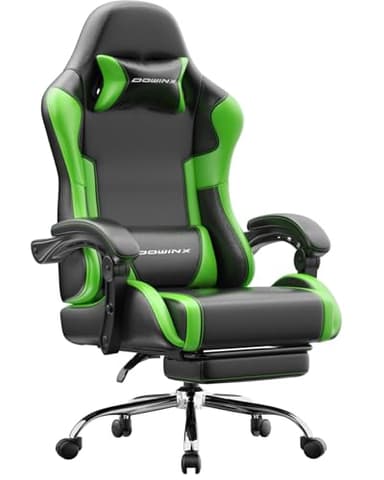 Gaming Stuhl Bürostuhl Gaming Sessel mit höhenverstellbaren Linkage-Armlehnen, ergonomischer Gamer Stuhl mit Fußstütze, gepolstert Gaming Chair 150° neigbar bis 180 kg, Grün