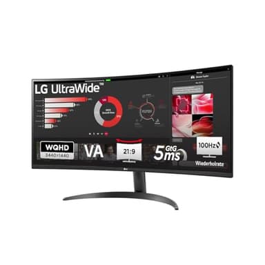 LG UltraWide™ 34WR50QK-B 34 Zoll 21:9 Curved UWQHD VA Monitor, 100Hz, HDR10, 99% sRGB, 2X HDMI 2.0, 1x DisplayPort 1.4, Schwarz